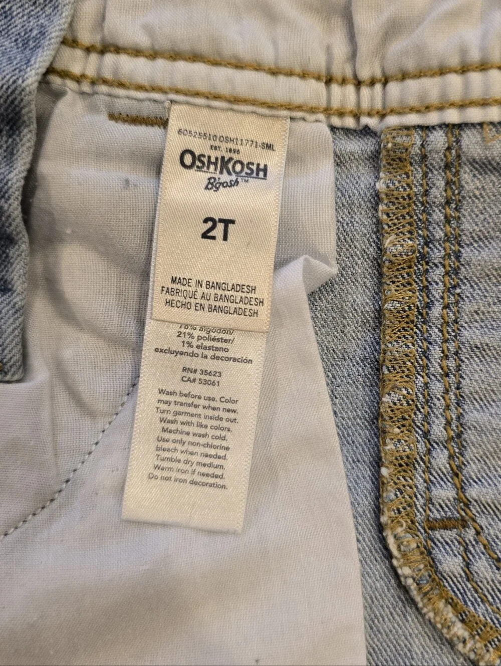 ​OshKosh Bgosh Toddler 2T Light Wash Denim Overalls Blue Bib Jeans Dungaree Pant
